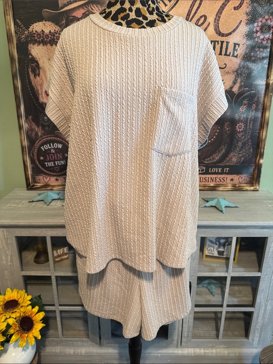 Discount Divas Tops - Discount Divas Taupe Textured Knit Short Set Sz XL
